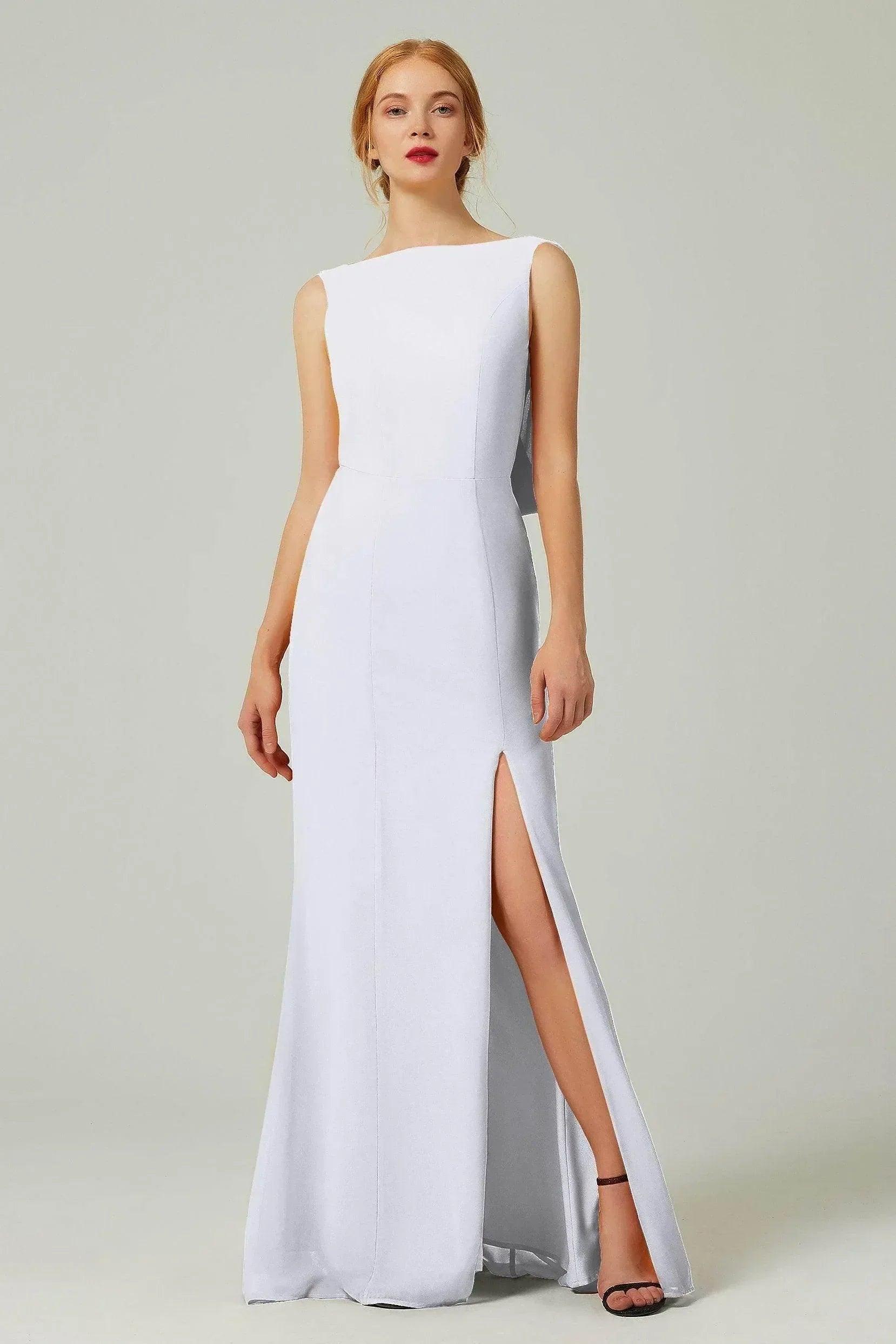 Sheath-Column Sweep-Brush Chiffon Dresses CB0310CS - White - COCOMELODY